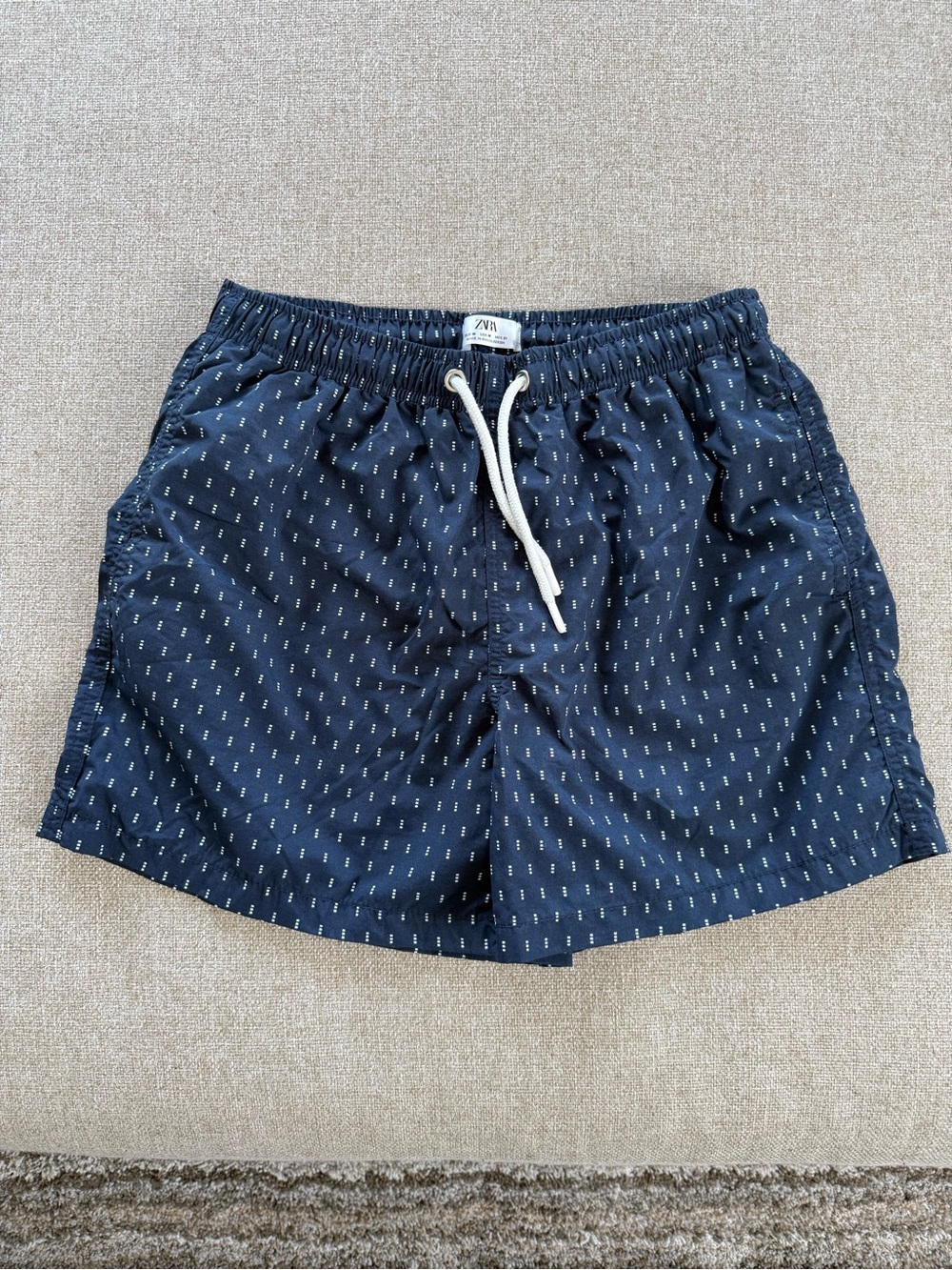 ZARA Men’s Navy Printed Swim Trunks Drawstring Shorts Size M